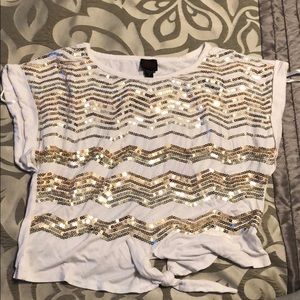 White sequin short sleeve! Bebe